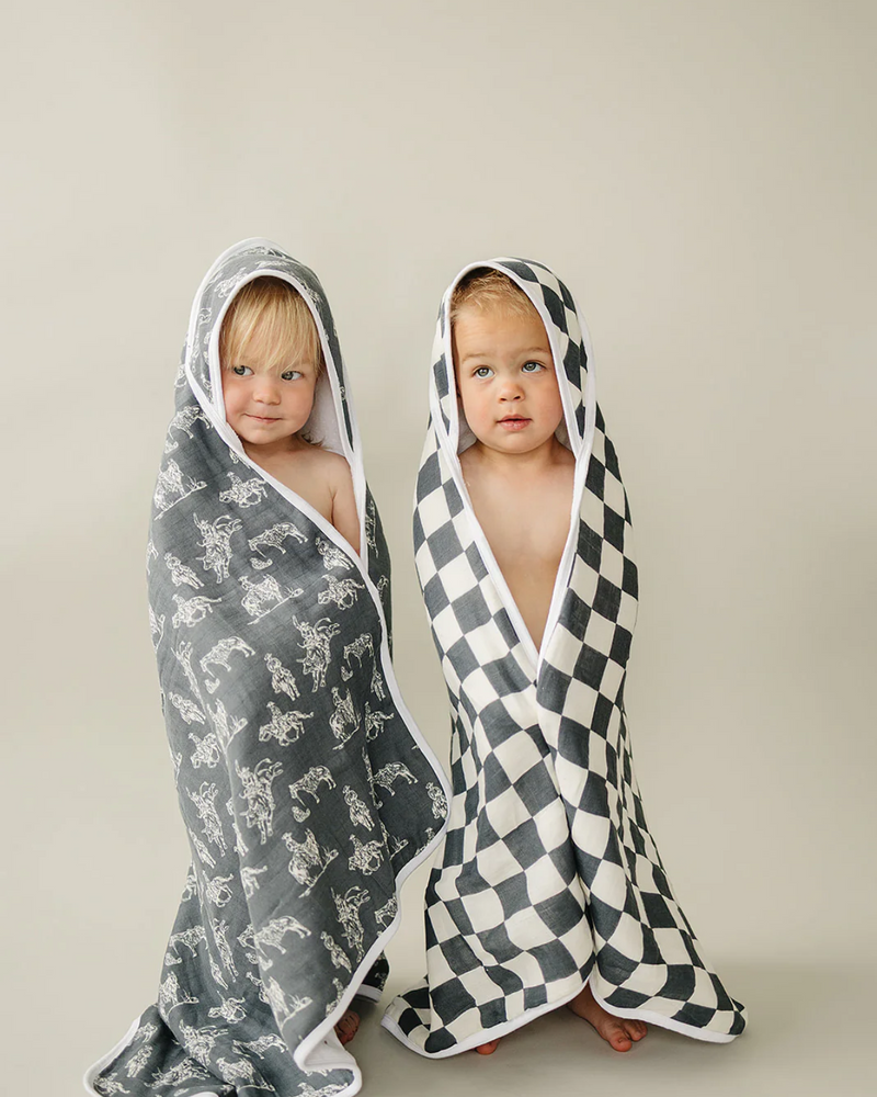 Charcoal Checkered Muslin Hooded Towel