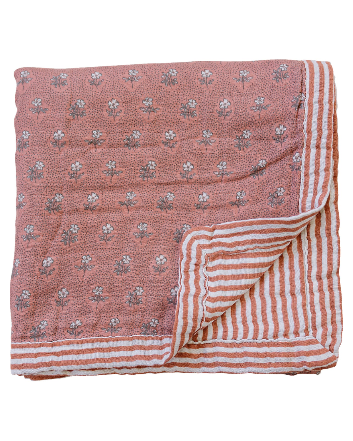 Vintage Pink Floral + Pink Stripes Muslin Quilt