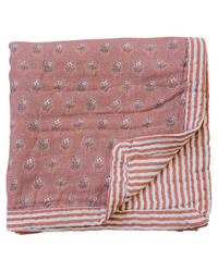 Vintage Pink Floral + Pink Stripes Muslin Quilt