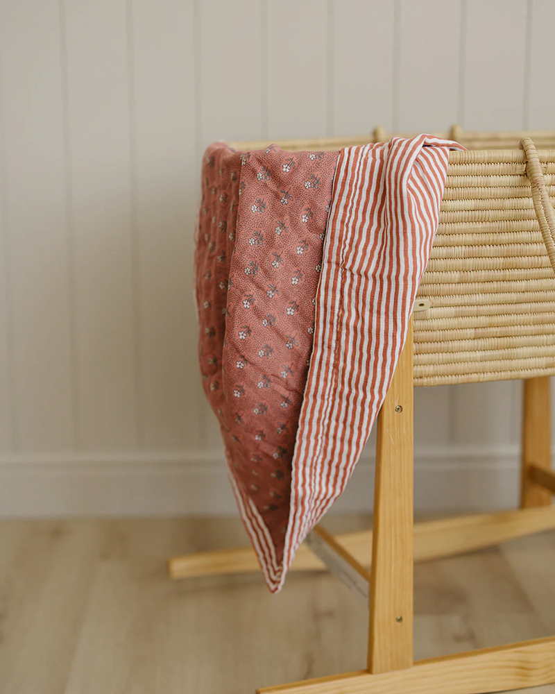 Vintage Pink Floral + Pink Stripes Muslin Quilt