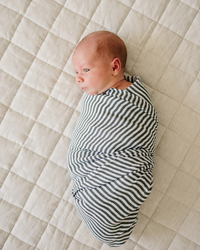 Green Stripes Muslin Swaddle Blanket