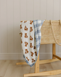 Dusty Blue Gingham + Teddy Bear Muslin Quilt