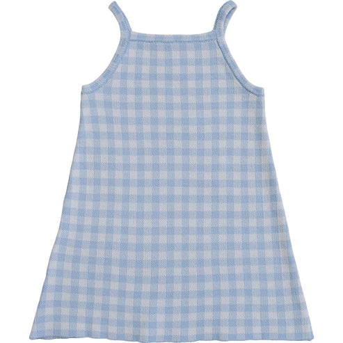 Blue Knit Gingham Dress
