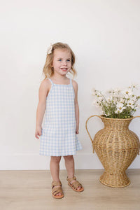 Blue Knit Gingham Dress