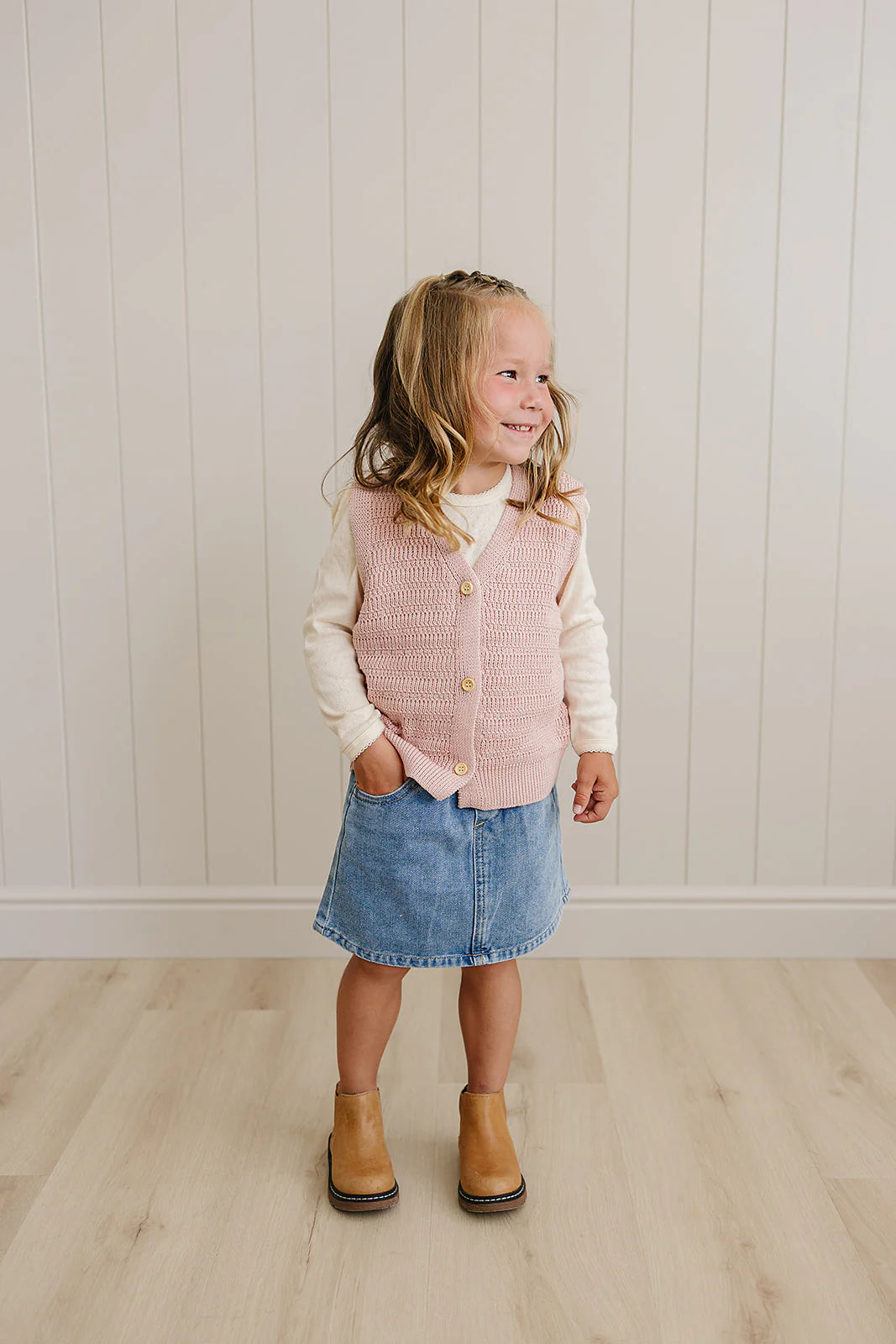 Pink Knit Button Down Vest