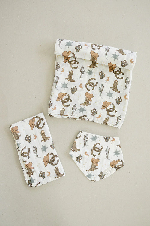 Outlaw Cowboy Muslin Burp Cloth