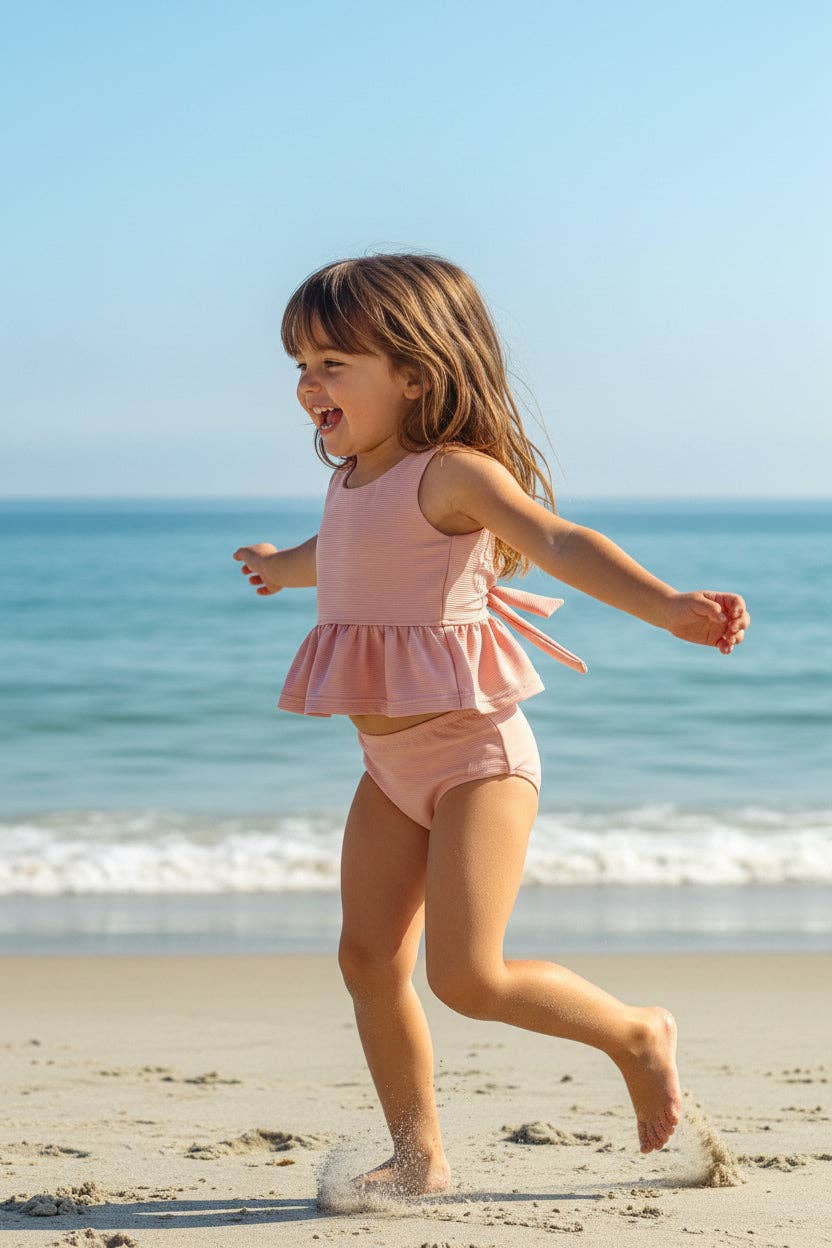 Flutter Tankini Set (soft pink ribbed)