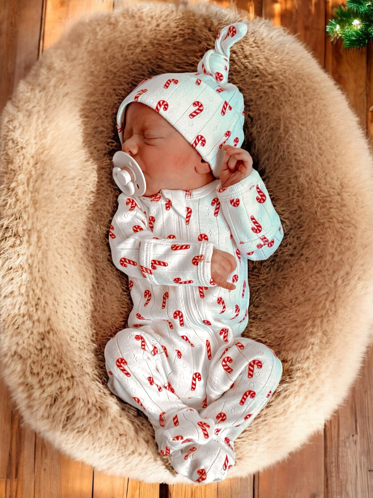 Candy Cane Organic Pointelle 2-Way Zip Footie