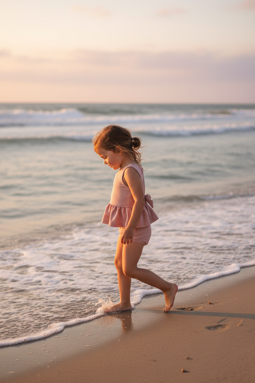 Flutter Tankini Set (soft pink ribbed)