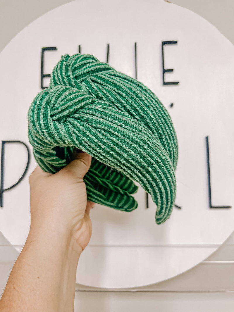 Green Ribbed Knotted Headband