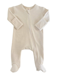 Sage Pencil Stripe / Organic 2-Way Zip Footie