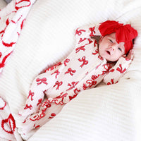 Coquette Christmas Bamboo Waffle Zipper Ruffle Footie