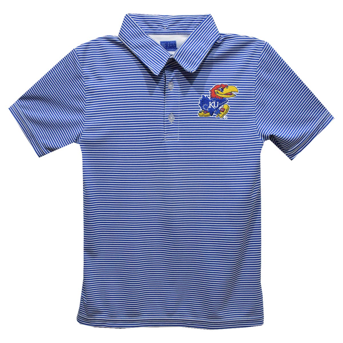 Kansas Jayhawks Embroidered Royal Stripes Polo Shirt