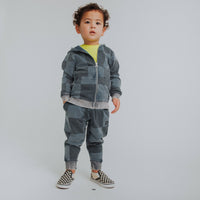 Blue Denim Check Zip Up Hoodie