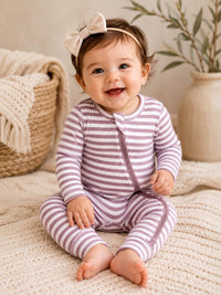 Violet Stripe Ribbed 2-Way Zip Romper