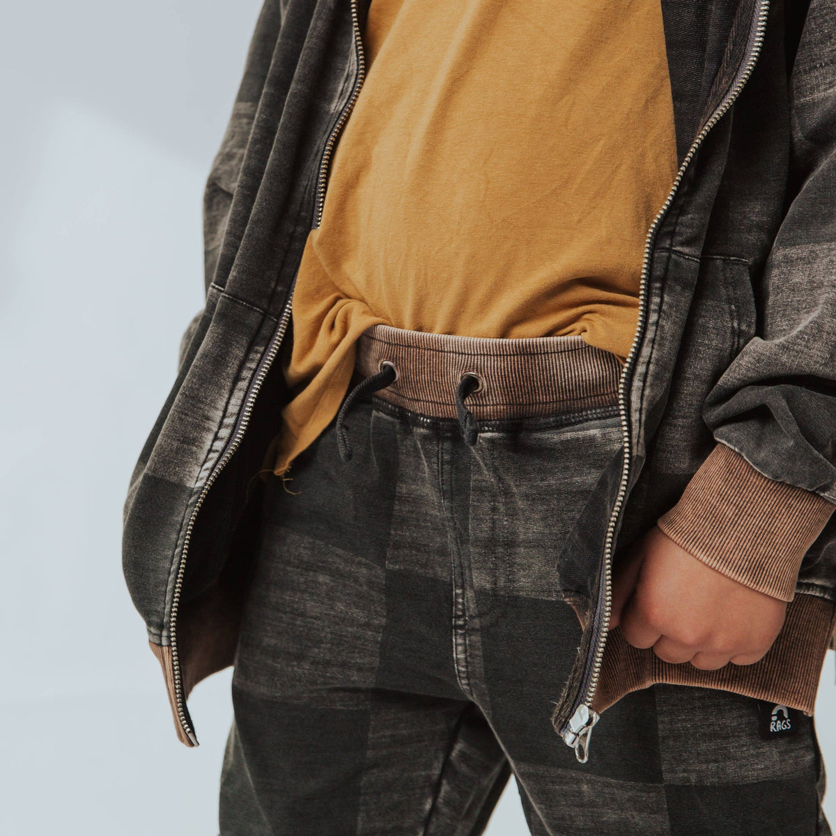 Washed Black Denim Check Joggers