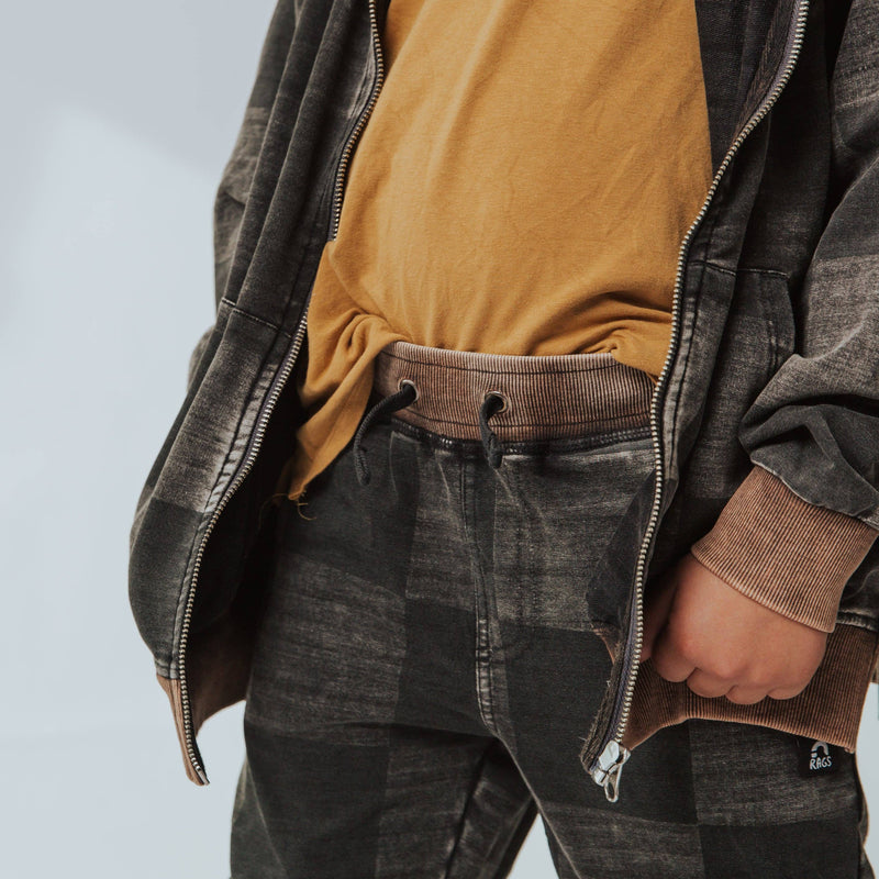 Washed Black Denim Check Joggers