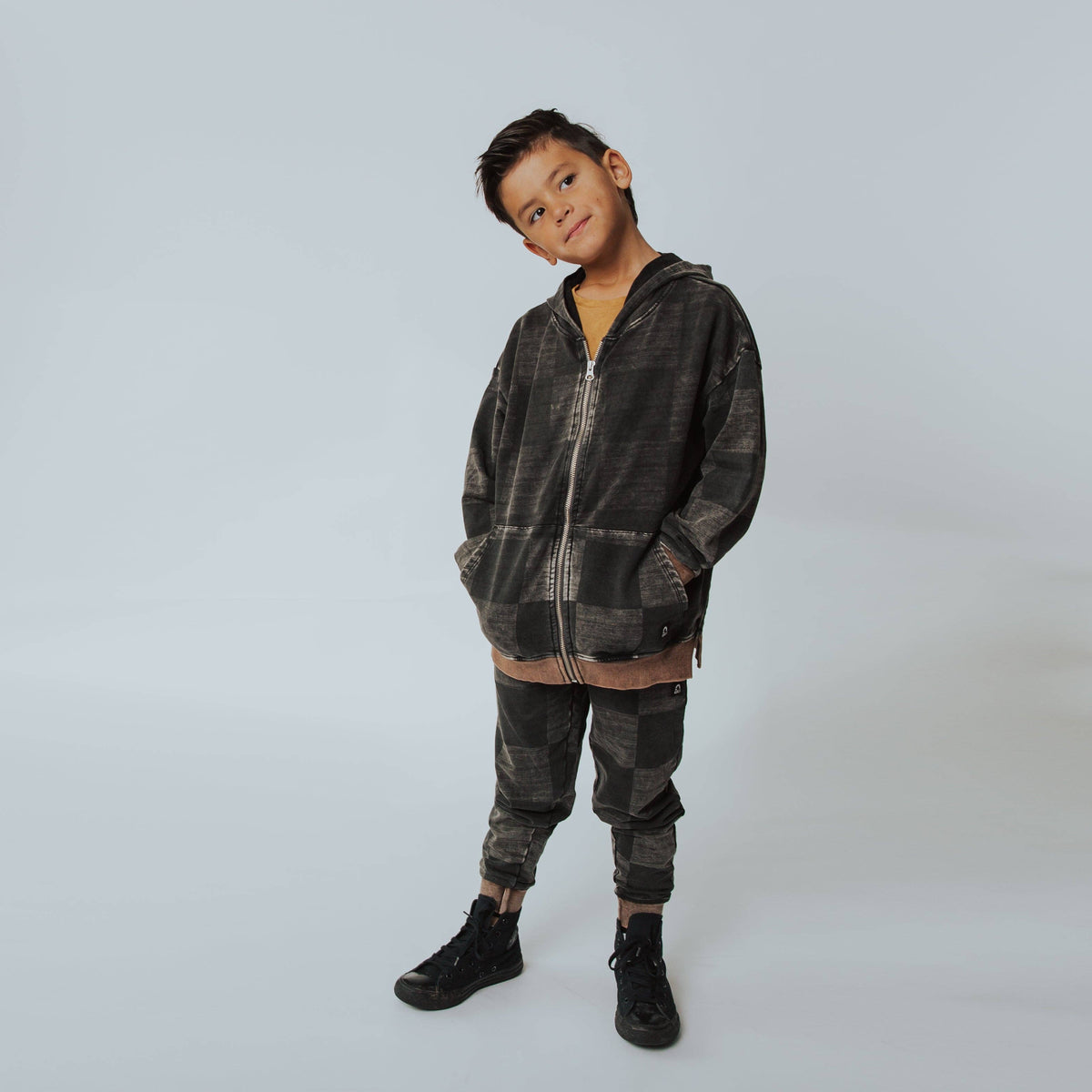 Washed Black Denim Zip Up Hoodie