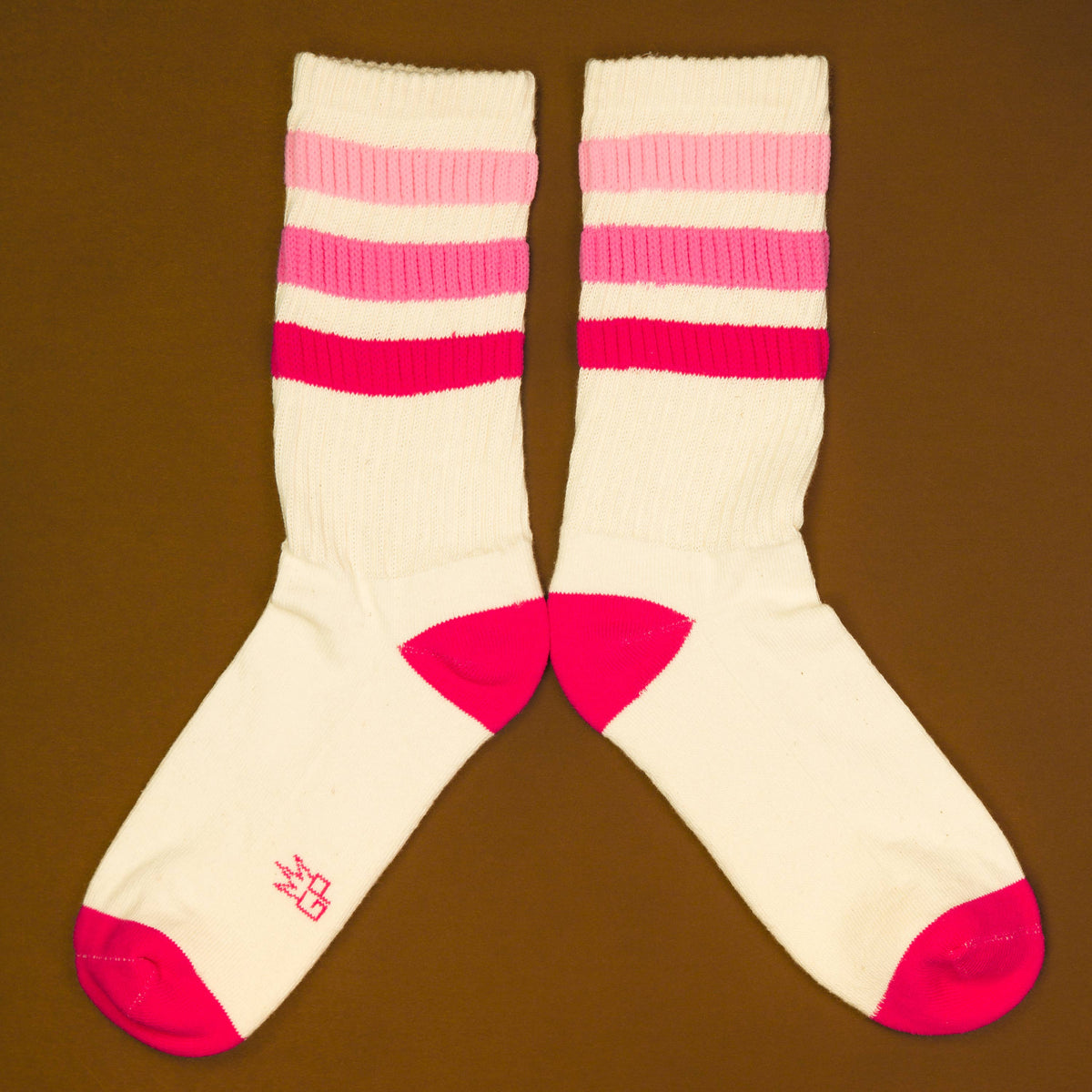 Marcia Retro Gym Crew Socks Pink Stripes