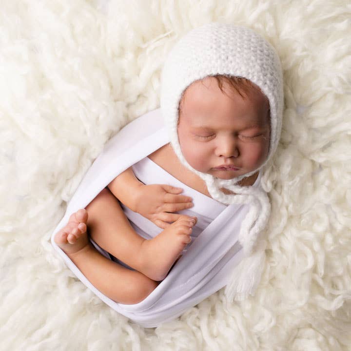 Newborn Baby White Angora Knit Bonnet