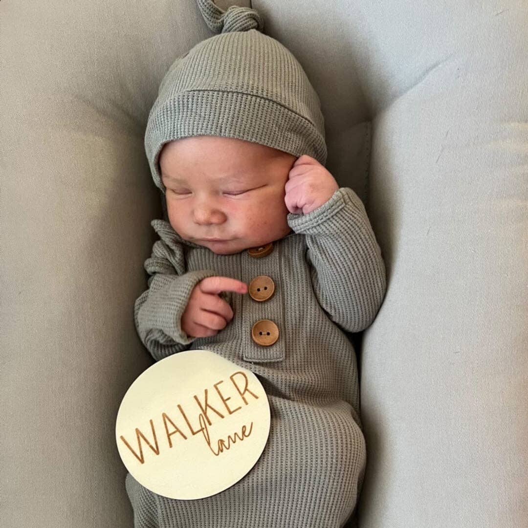 Eucalyptus Bamboo Waffle Newborn Baby Knot Gown & Hat Set