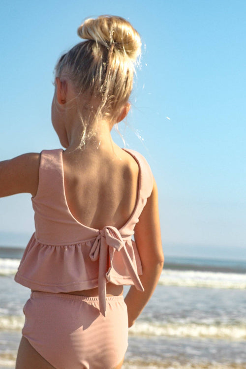 Flutter Tankini Set (soft pink ribbed)