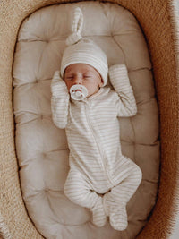 Sage Pencil Stripe / Organic 2-Way Zip Footie