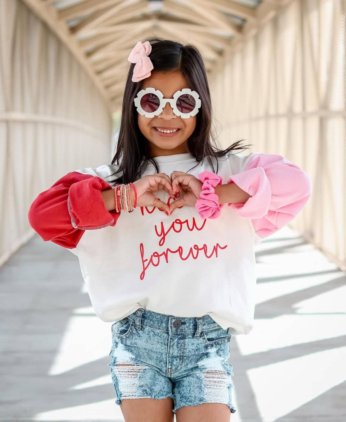 Kids Valentines Day Color Block Sweatshirt