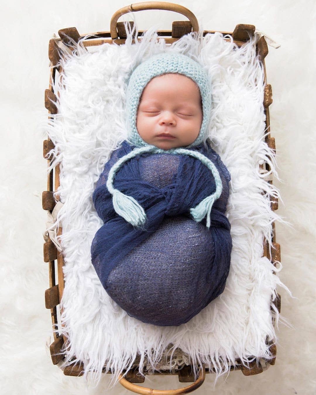 Newborn Baby Blue Angora Knit Bonnet