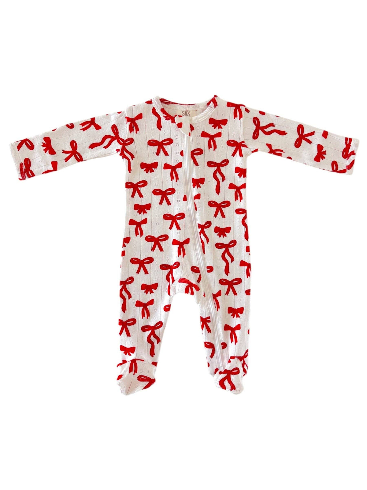 Red Bows Organic Pointelle 2-Way Zip Footie