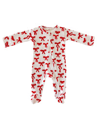 Red Bows Organic Pointelle 2-Way Zip Footie