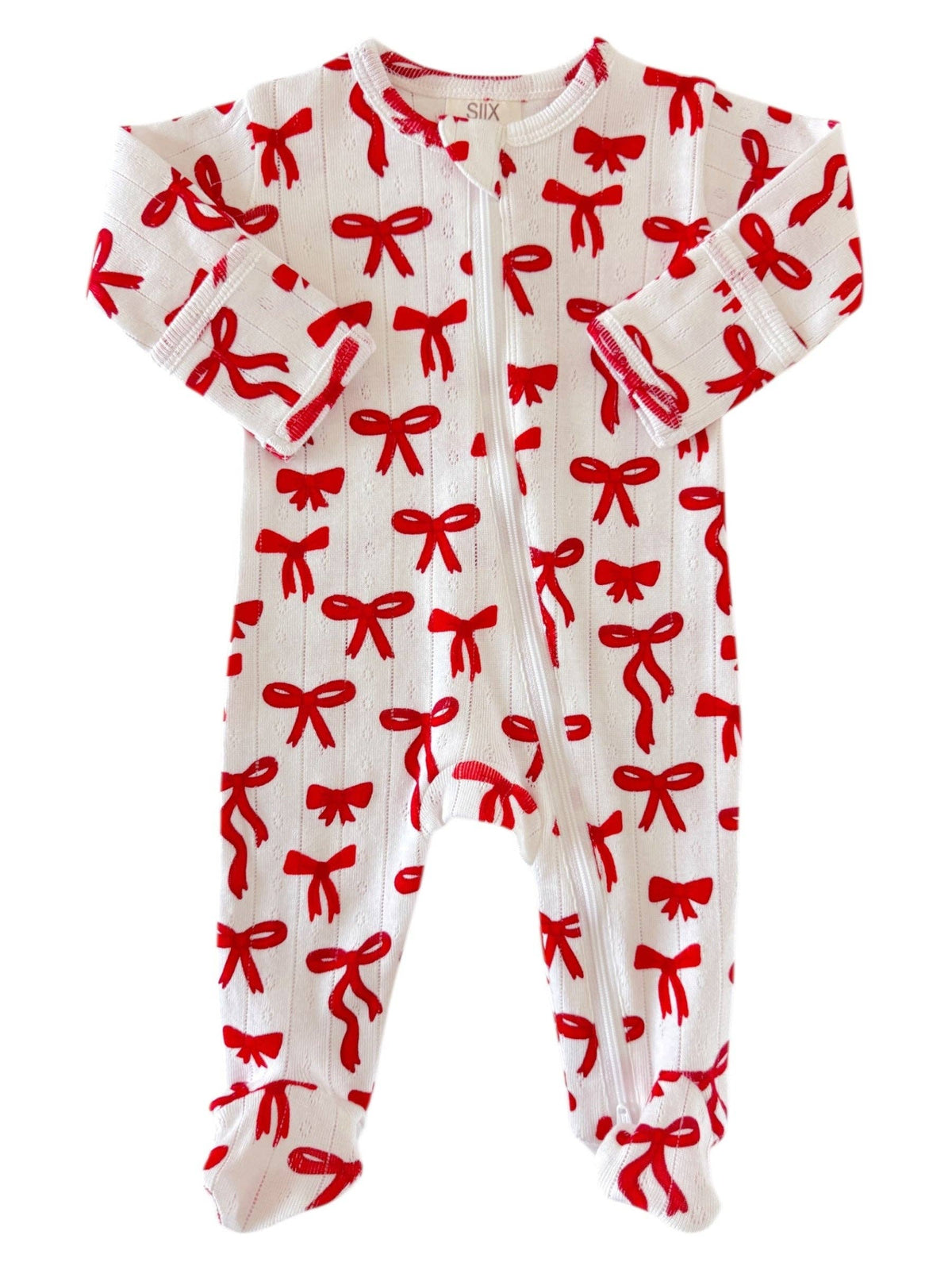 Red Bows Organic Pointelle 2-Way Zip Footie