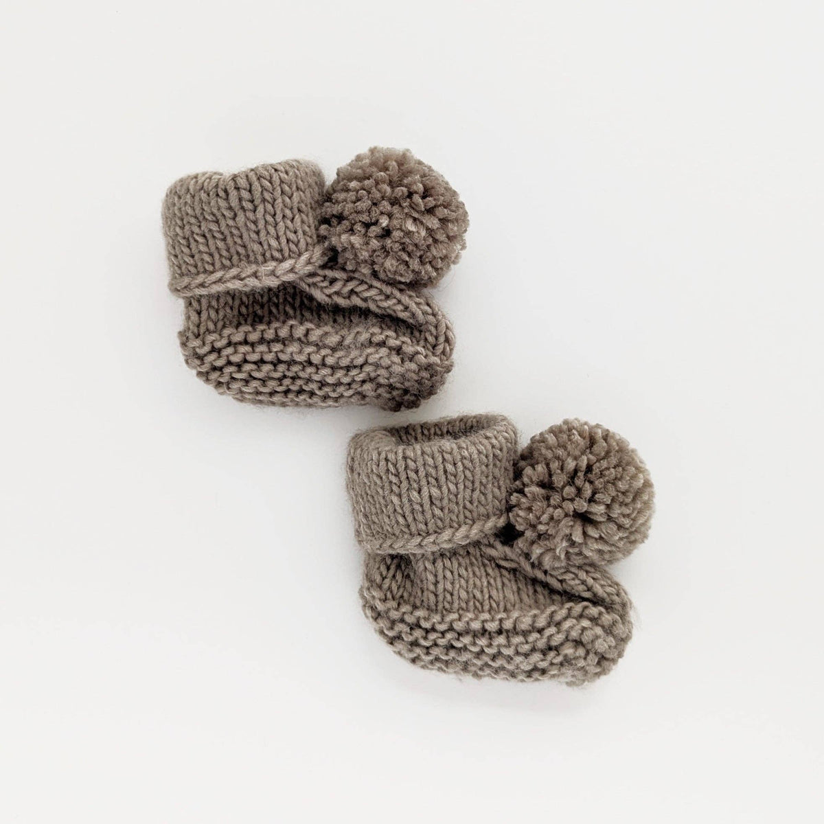 Garter Stitch Baby Booties Pebble with Pom Poms