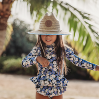 Little Straw Lifeguard Hat (Blue Monstera)