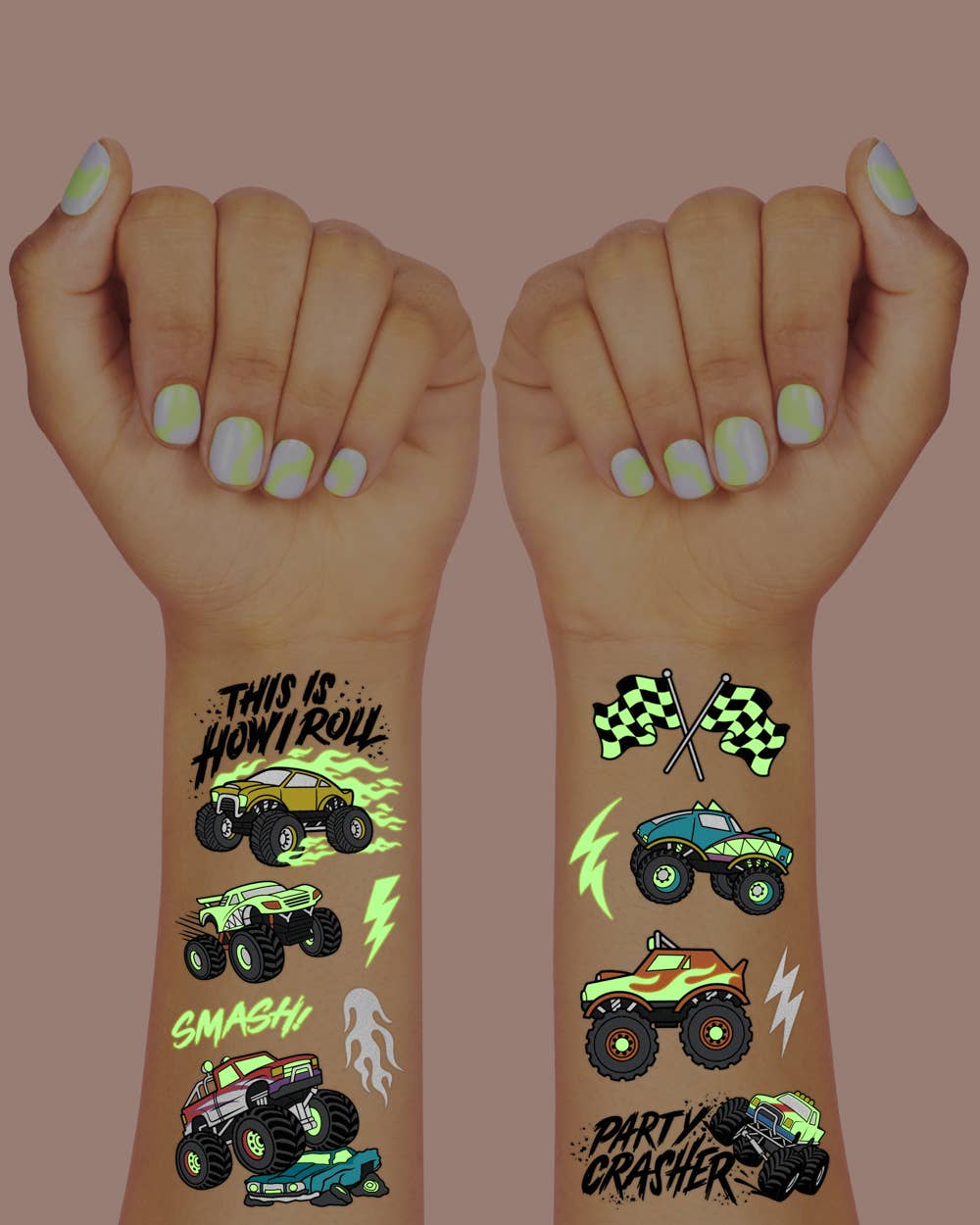 Monster Truck Glow In The Dark Temporary Tattoos