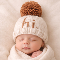 Hi. Pecan Hand Knit Beanie Hat
