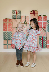 Boys Button Down in Vintage Santa