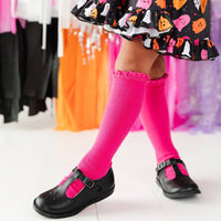 Lace Top Knee High Socks - Party Pink