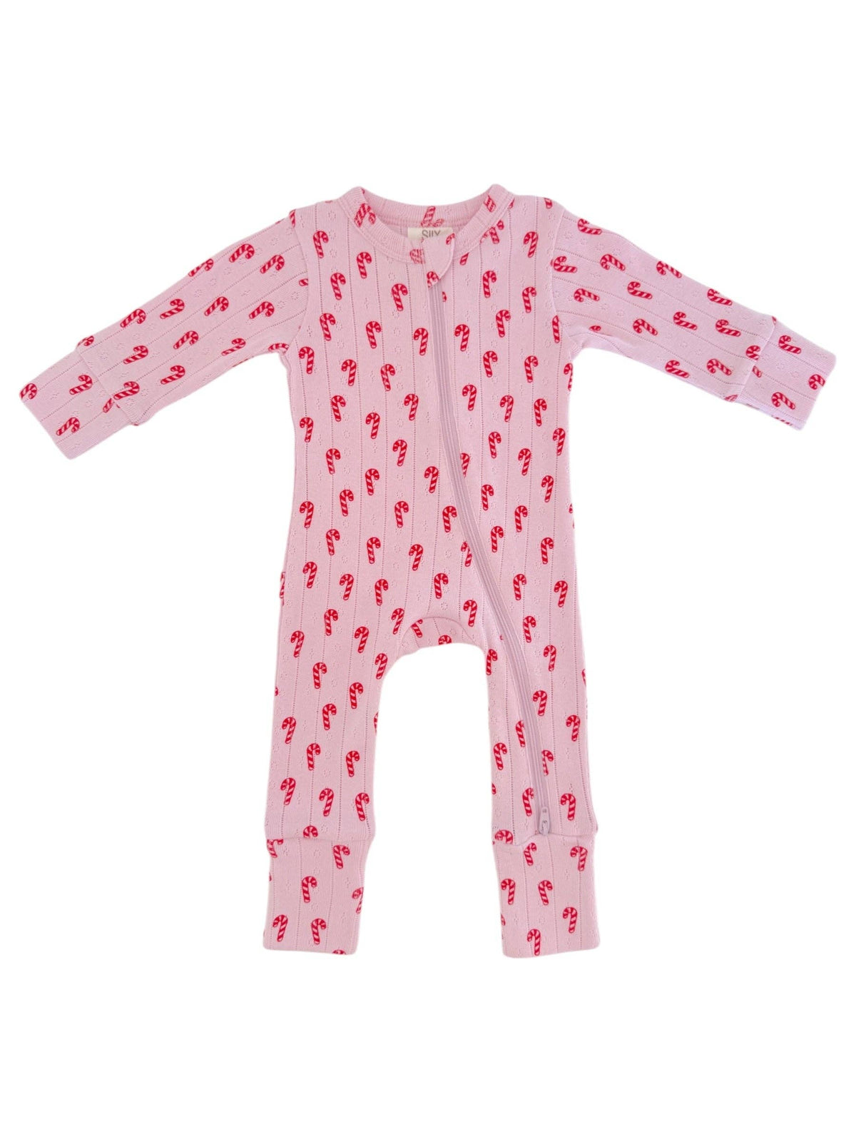 Pink Candy Cane Organic Pointelle 2-Way Zip Romper