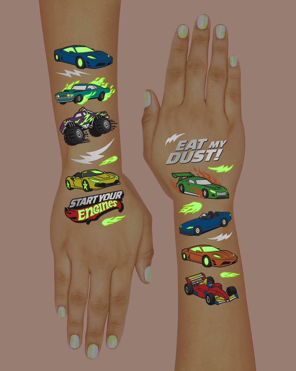Vroom Vroom Glo | 42 foil temporary tattoos Kids Car Party