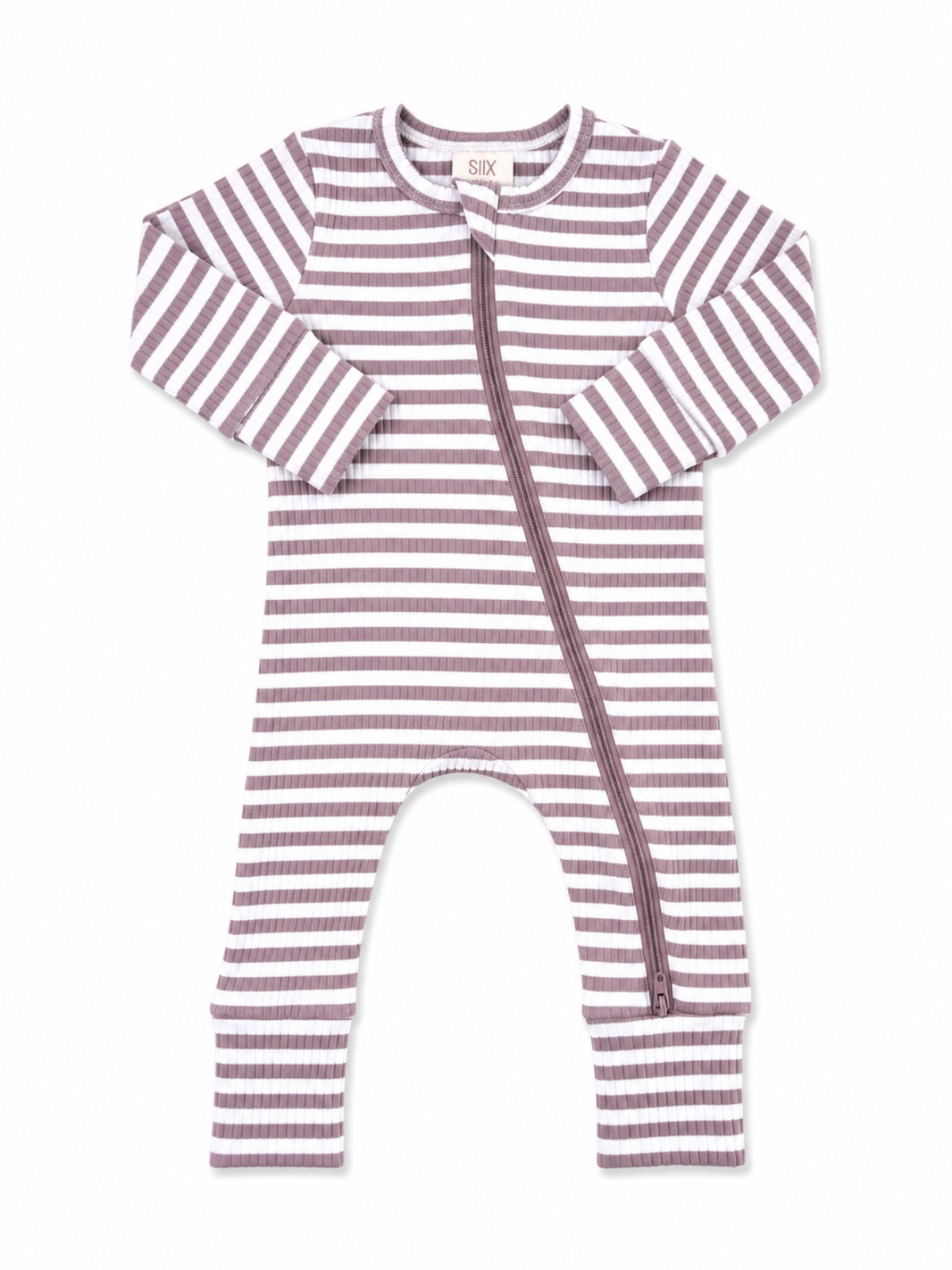 Violet Stripe Ribbed 2-Way Zip Romper