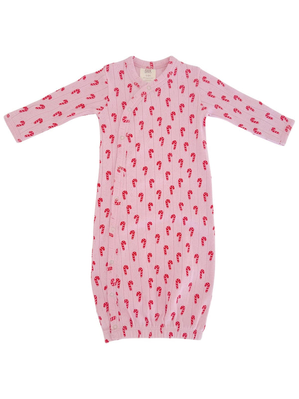 Pink Candy Cane Organic Pointelle Gown
