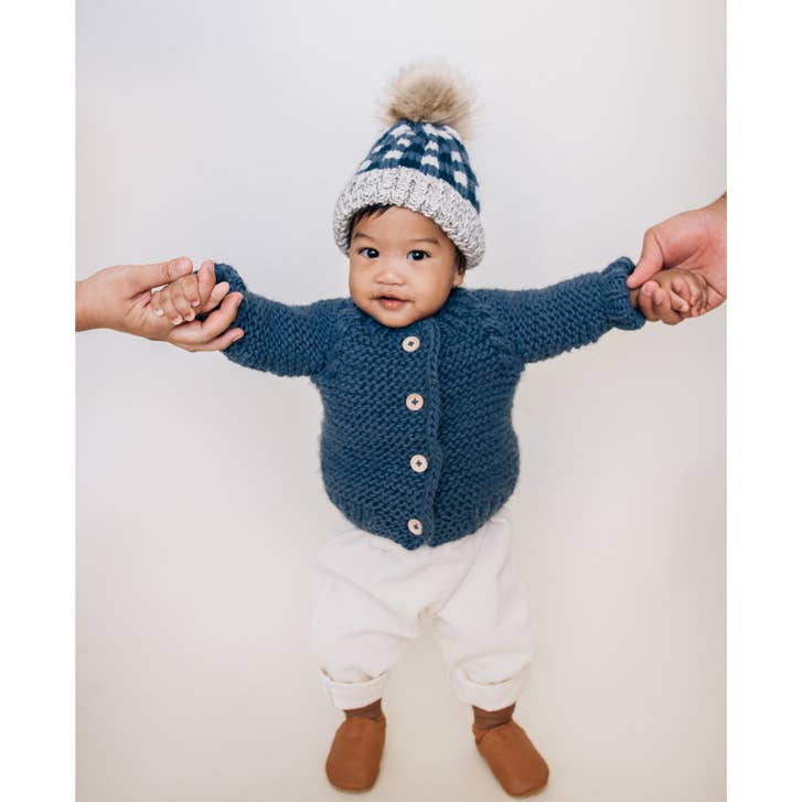 Slate Blue Garter Stitch Cardigan Sweater