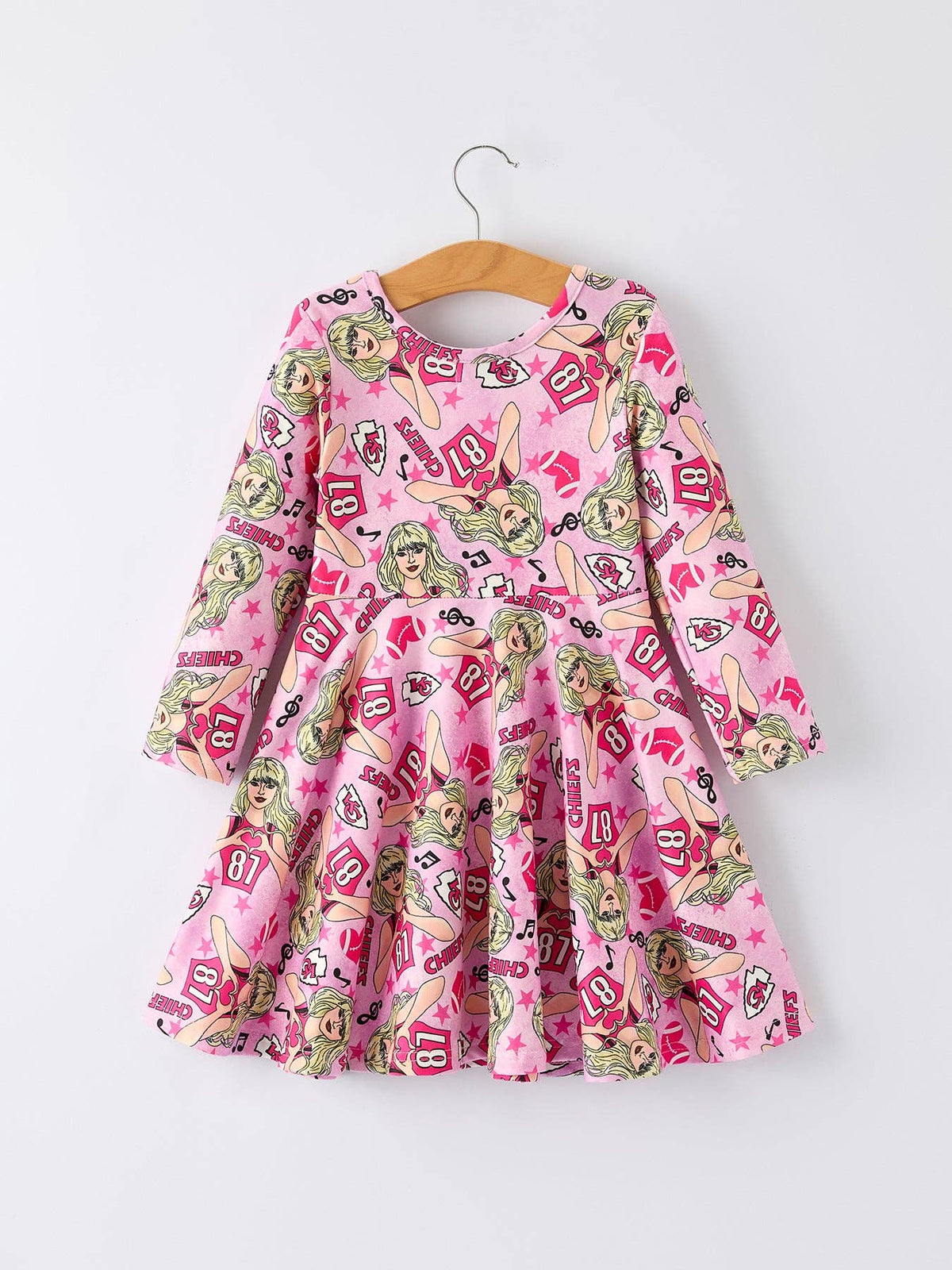 Pink Girls Long Sleeve Dress Taylor Swift Chiefs Print