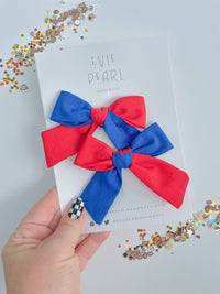 Red Blue Colorblock Medium Pigtail Bows