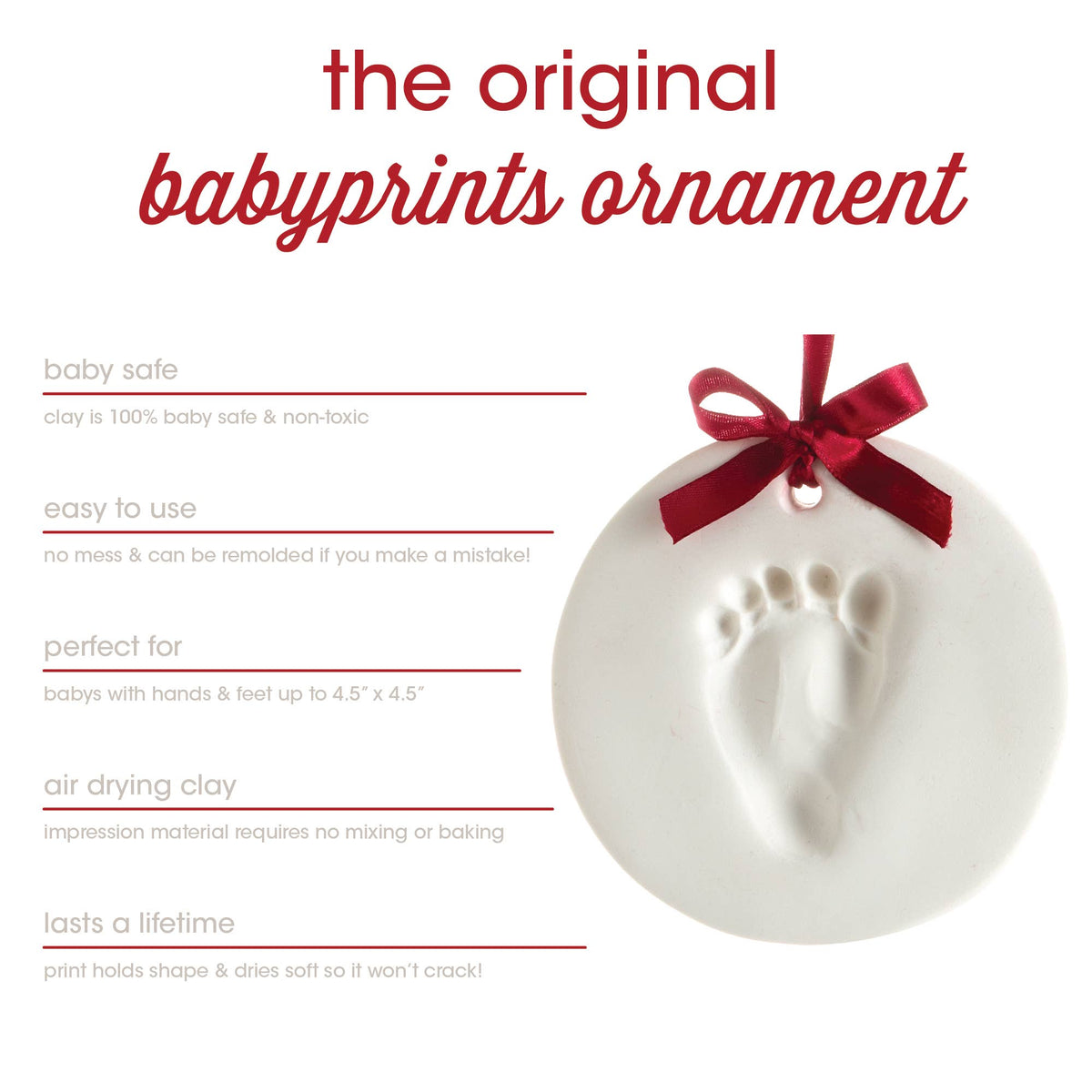 Baby Christmas Handprint or Footprint Clay Keepsake Ornament