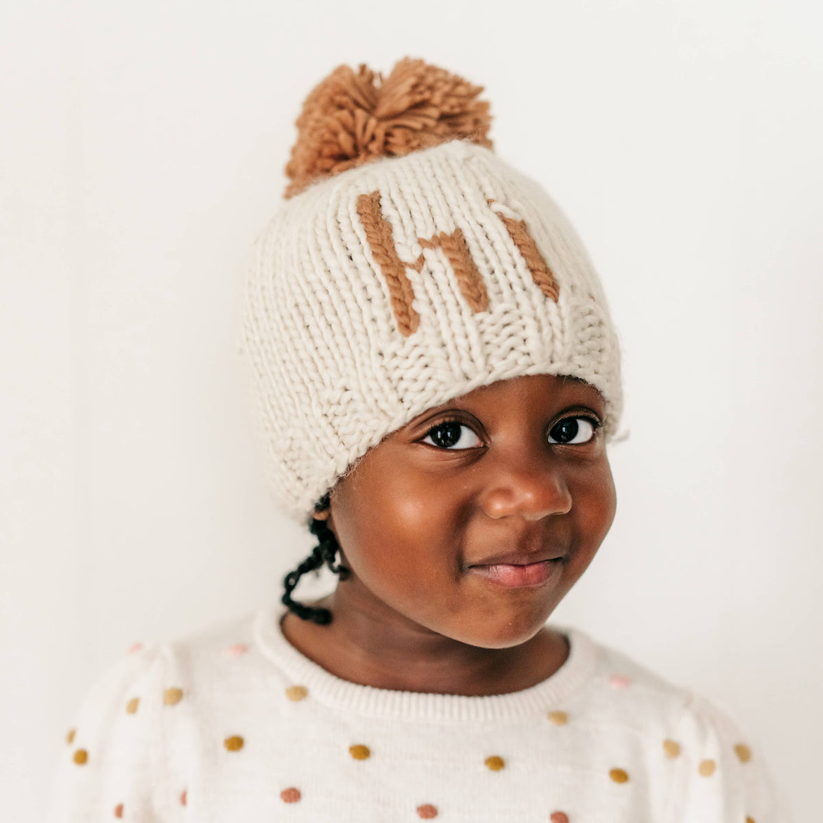 Hi. Pecan Hand Knit Beanie Hat
