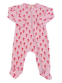 Pink Candy Cane Organic Pointelle 2-Way Zip Footie