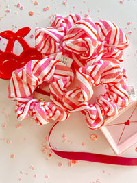 Girls Scrunchy-Red White Pink Stripe