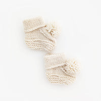 Garter Stitch Baby Booties Natural with Pom Poms